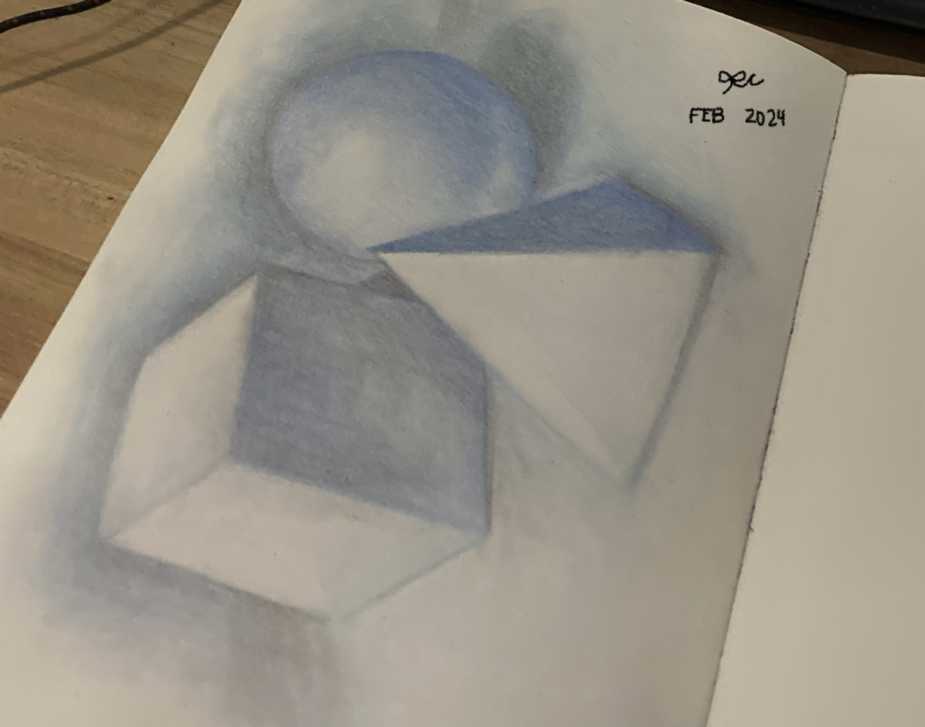 Watercolor study of folded paper forms in muted blue and gray.